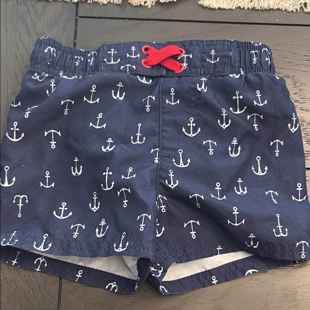 Navy Anchor Print Kids swim Shorts
